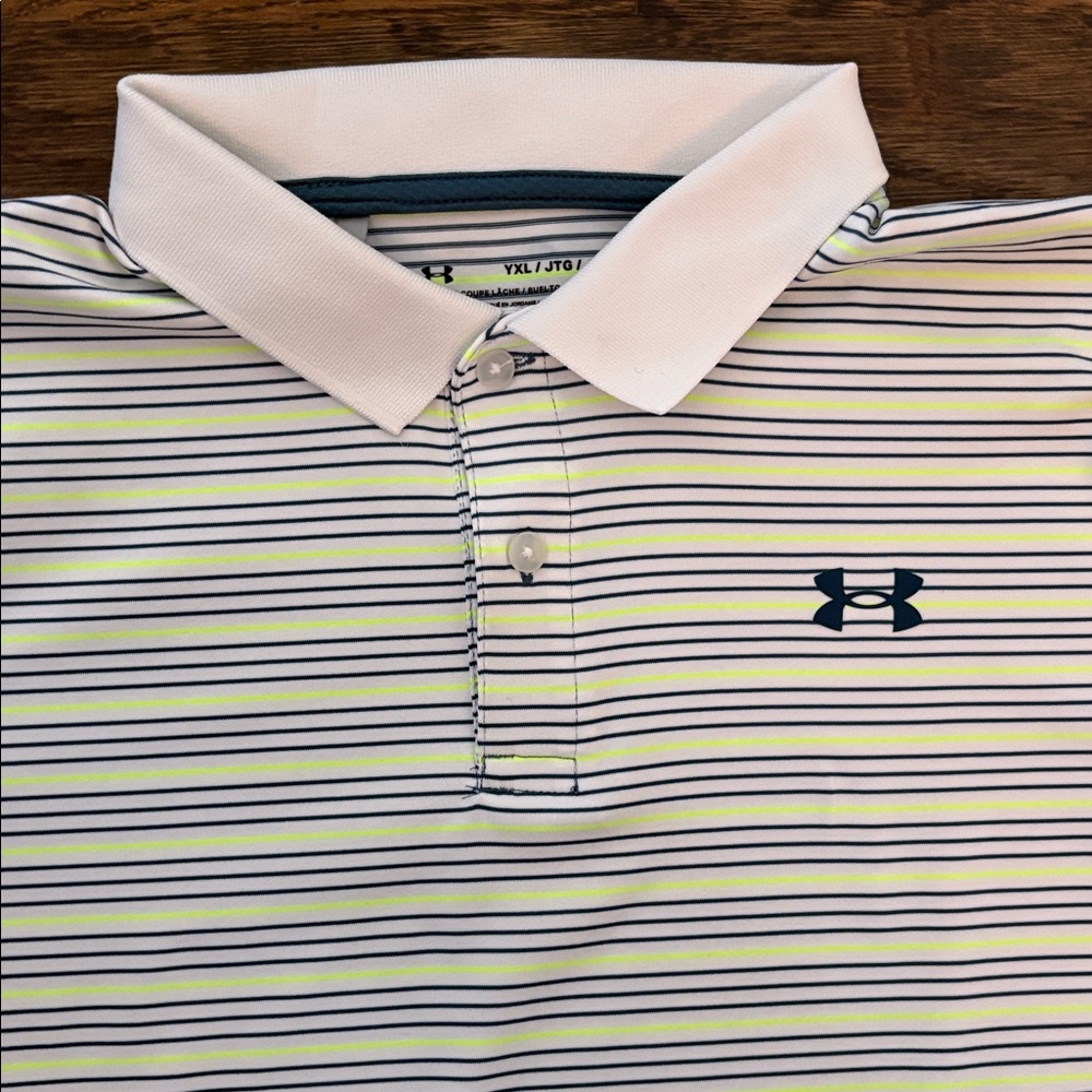 Under Armour Men's Polo Shirt - White and Yellow Stripes